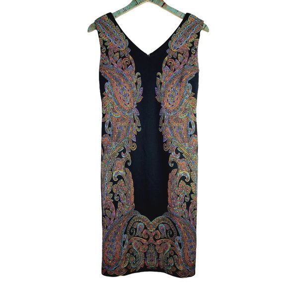 Carmen Marc Valvo, Paisley V-Neck & Back Scuba Shift Dress w/ Exposed Zipper, S - Picture 1 of 9